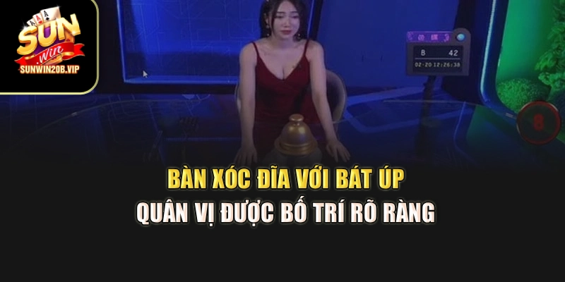 Bàn xóc đĩa với bát úp, quân vị được bố trí rõ ràng